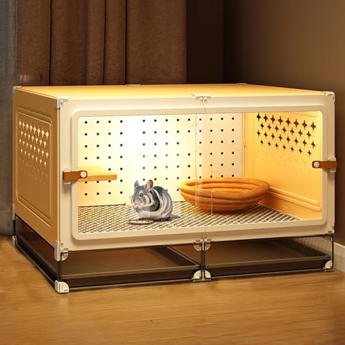 Chinchillakäfig, Kleintierkäfig mit Transparenter Schiebetür für Frettchen, Chinchillas, Kurzkopfgleitbeutler, Ratten, MäUse, Kaninchen, Eichhörnchen, Hamsterkäfig(Yellow,70 * 45 * 45cm) von SQUZO