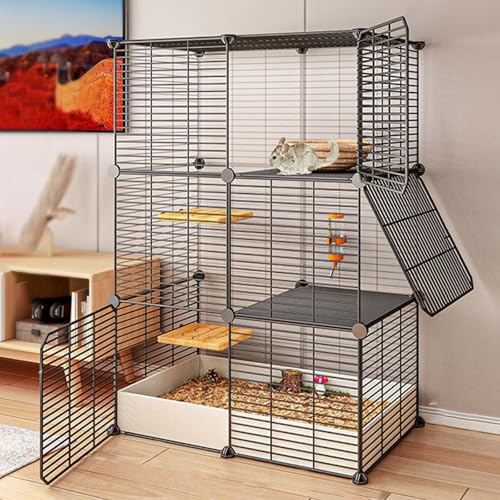 Chinchillakäfig, Meerschweinchenkäfig für Den Innenbereich, 2/3-Stöckig, Enger Gitterabstand (1.5 cm), Robuste Vordertüren, FüR Frettchen, Chinchillas, Meerschweinchen,(5pcs,73 * 37 * 107cm) von SQUZO