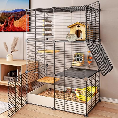 Chinchillakäfig, Meerschweinchenkäfig für Den Innenbereich, 2/3-Stöckig, Enger Gitterabstand (1.5 cm), Robuste Vordertüren, FüR Frettchen, Chinchillas, Meerschweinchen,(8pcs,73 * 37 * 107cm) von SQUZO