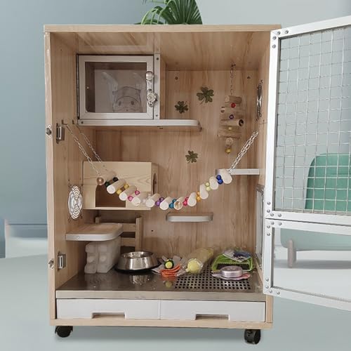 Chinchillakäfig – EichhöRnchenkäfig, Holz, Kleintierkäfig, Atmungsaktive Belüftung, Eisnest-Design, Kühler Im Sommer, Geeignet für Verschiedene Kleintiere(60 * 40 * 80cm) von SQUZO