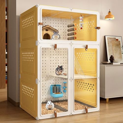 Frettchenkäfig, Chinchillakäfig, Rattenkäfig, DIY-Landschaftsgestaltung, Transparente Platte für Gute Sicht, 2/3 Ebenen, Kleintierkäfig-Trennwand für 2 Tiere(70 * 45 * 105cm) von SQUZO