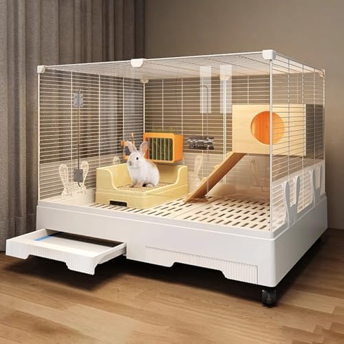 Großer Kaninchenkäfig, Robuster Meerschweinchenkäfig, DIY-Design mit Transparenter Tür, Grasnest, Grasraufe, Schleifstein Und Tränke für 2–3 Kleintiere von SQUZO
