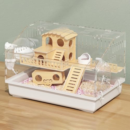 Hamsterhaus, Igelkäfig, Hamsterkäfig mit Zubehör, Laufrad und Versteck, 360°-Drehung, Leicht Zu Beobachten und Zu Füttern, Transparentes Mäusehaus(C-47 * 30 * 30cm) von SQUZO