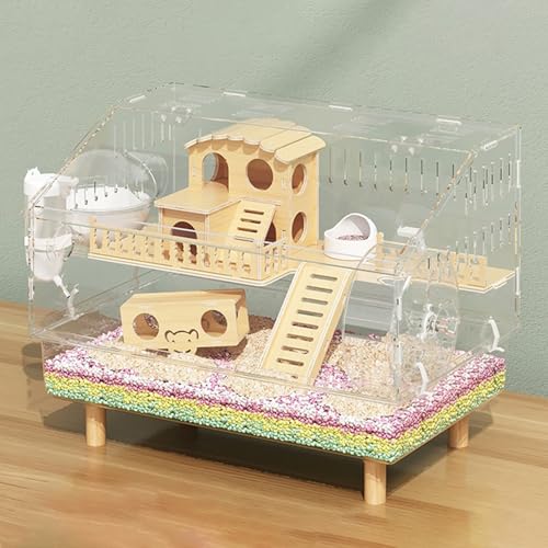 Hamsterkäfig, Igelkäfig, 2-Stöckiger Zwerghamsterkäfig mit Laufrad und Versteck, Hamstergehege für Zwerghamster und Rennmäuse(C) von SQUZO
