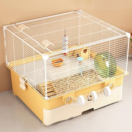 Hamsterkäfig, Meerschweinchenkäfig, Spezieller ChinchillakäFig für Kleintiere, Extra Große Panoramatür mit Ausziehbaren Schubladen(Yellow,11pcs) von SQUZO