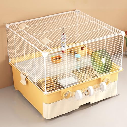 Hamsterkäfig, Meerschweinchenkäfig, Spezieller ChinchillakäFig für Kleintiere, Extra Große Panoramatür mit Ausziehbaren Schubladen(Yellow,12pcs) von SQUZO