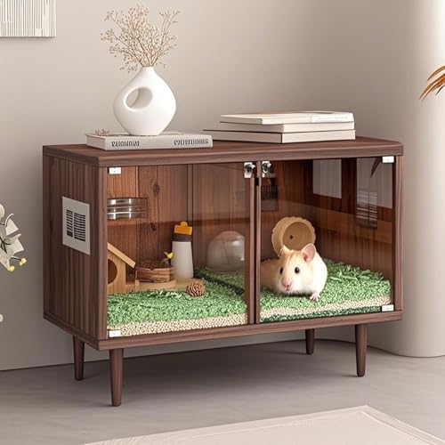 Hamsterkäfig, Meerschweinchenkäfig Aus Holz mit TrennwäNden, Leicht Zu Reinigen, Kann Als Möbel Oder Tv-Schrank Verwendet Werden, Geeignet für Viele Haustiere - Inklusive Zubehör(Brown) von SQUZO