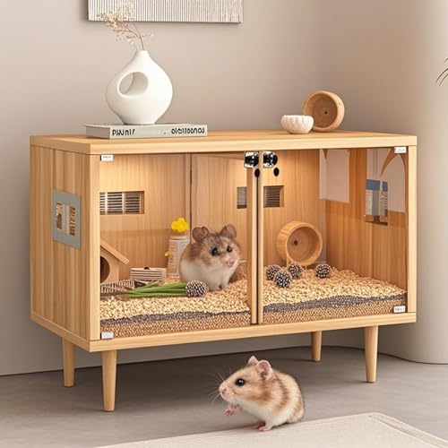 Hamsterkäfig, Meerschweinchenkäfig Aus Holz mit TrennwäNden, Leicht Zu Reinigen, Kann Als Möbel Oder Tv-Schrank Verwendet Werden, Geeignet für Viele Haustiere - Inklusive Zubehör(White) von SQUZO