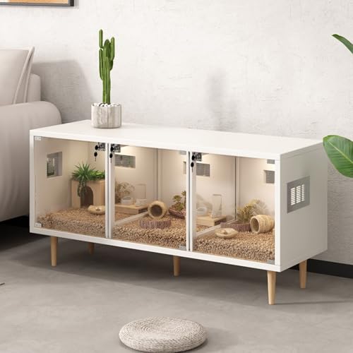 Hamsterkäfig, Meerschweinchenkäfig Aus Holz mit TrennwäNden, Leicht Zu Reinigen Geeignet für Viele Haustiere - Abgebildetes Zubehör Nicht Im Lieferumfang Enthalten(White,120 * 40 * 58cm) von SQUZO