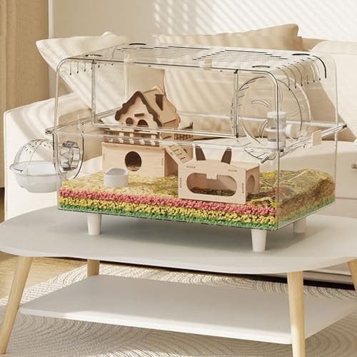 Hamsterkäfig mit Komplettem Zubehör, Bequeme Fütterung, Einfache Bedienung mit Wasserflasche, Tragbares Hamsterhaus für Ratten und Meerschweinchen(A) von SQUZO
