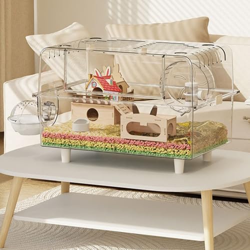 Hamsterkäfig mit Komplettem Zubehör, Bequeme Fütterung, Einfache Bedienung mit Wasserflasche, Tragbares Hamsterhaus für Ratten und Meerschweinchen(B) von SQUZO