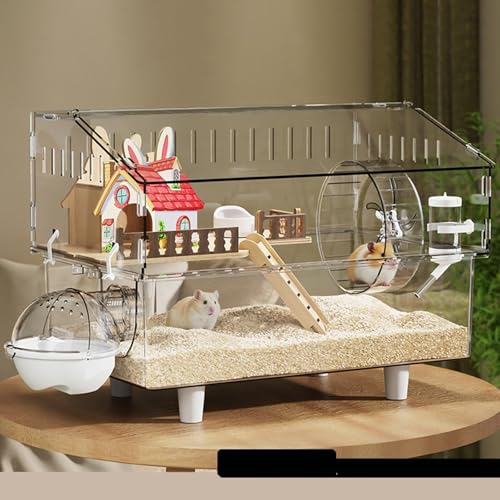 Hamsterkäfig mit Komplettem Zubehör, Rennmauskäfig Breite Tür für Rundum-Beobachtung Bissschutz, Geeignet für Hamster, Meerschweinchen und Rennmäuse(D-45 * 30 * 34cm) von SQUZO