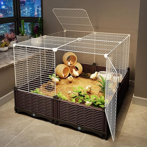 Hühnerstall, Geflügelkäfig und Kaninchenstall – Selbstmontage, großer Raum, verschlüsseltes Eisengitter, Beste Wahl für die Indoor-Outdoor-Landwirtschaft für Tierbesitzer(74 * 74 * 55cm) von SQUZO