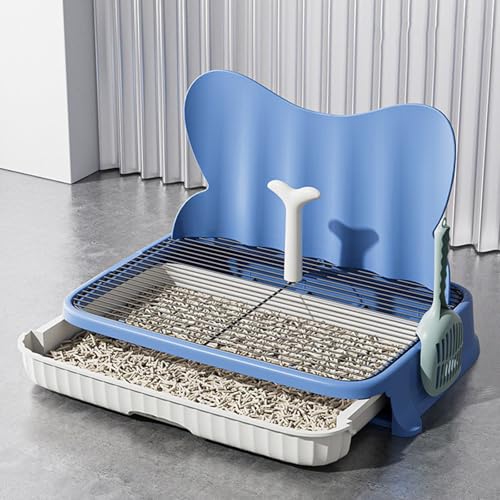 Hundetoilette for den Innenbereich for Wohnungen, tragbares Welpentöpfchen mit Pfosten und Metallgitter, faltbares, platzsparendes Design for Balkon, Autoreisen, leicht zu reinigen(Blue,57cm) von SQUZO