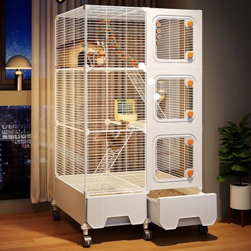 Kaninchenkäfig, Eichhörnchenkäfig Für Drinnen Und Draußen, Komplett Geschlossenes Ausziehtablett, 1,5 cm Gitterabstand, Für Meerschweinchen, Eichhörnchen, Kleintiere(71 * 36 * 131cm) von SQUZO