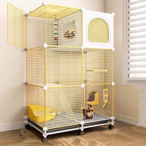 Kaninchenkäfig, Katzenkäfig Mit Drahtgeflecht & Auslaufsicherer Ausziehwanne Und Robusten Vordertüren for Meerschweinchen, Hamster, Kleintiere(Yellow) von SQUZO