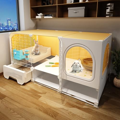 Kaninchenkäfig, Meerschweinchenkäfig mit Ausziehbarer Wanne – Einfacher Aufbau und Reinigung, Gute Belüftung, DIY-Design für Kleintiere für Tierhalter(106 * 35 * 53cm) von SQUZO
