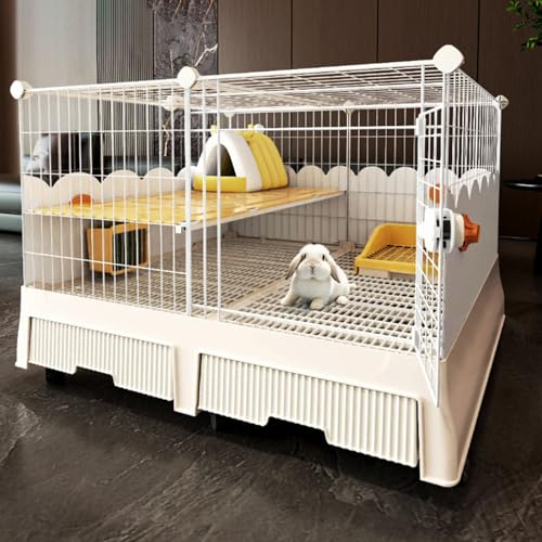 Kaninchenkäfig mit Tablett, Kleintierstall für Meerschweinchen, Kaninchen, Katzen, Hunde und Chinchillas(White,96 * 56 * 66cm-b) von SQUZO