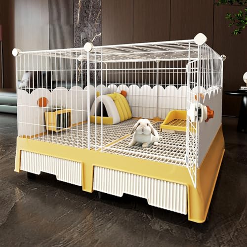Kaninchenkäfig mit Tablett, Kleintierstall für Meerschweinchen, Kaninchen, Katzen, Hunde und Chinchillas(Yellow,96 * 56 * 66cm-a) von SQUZO