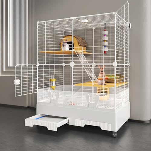 Kaninchenstall für Kleintiere, Ausziehbare Ablagen Und Spritzwasserschutz, Lebensraum für Kaninchen, Meerschweinchen Und Chinchillas(White) von SQUZO