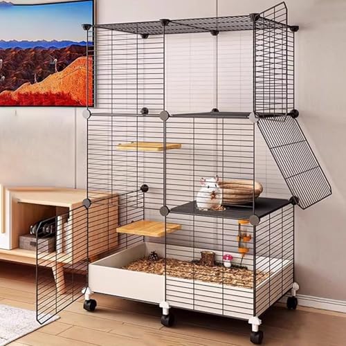 Meerschweinchenkäfig, Kleintierkäfig für Den Innenbereich, mit Wasserdichtem Kunststoffboden, Laufstall, Inklusive Zubehör FüR Frettchen, Chinchillas Und Chinchillas(6pcs,73 * 37 * 113cm) von SQUZO