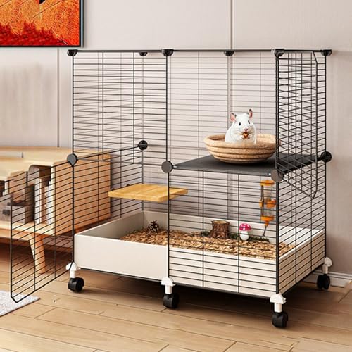 Meerschweinchenkäfig, Kleintierkäfig für Den Innenbereich, mit Wasserdichtem Kunststoffboden, Laufstall, Inklusive Zubehör FüR Frettchen, Chinchillas Und Chinchillas(6pcs,73 * 37 * 78cm) von SQUZO