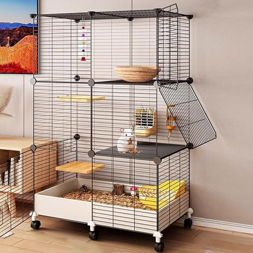Meerschweinchenkäfig, Kleintierkäfig für Den Innenbereich, mit Wasserdichtem Kunststoffboden, Laufstall, Inklusive Zubehör FüR Frettchen, Chinchillas Und Chinchillas(9pcs,73 * 37 * 113cm) von SQUZO