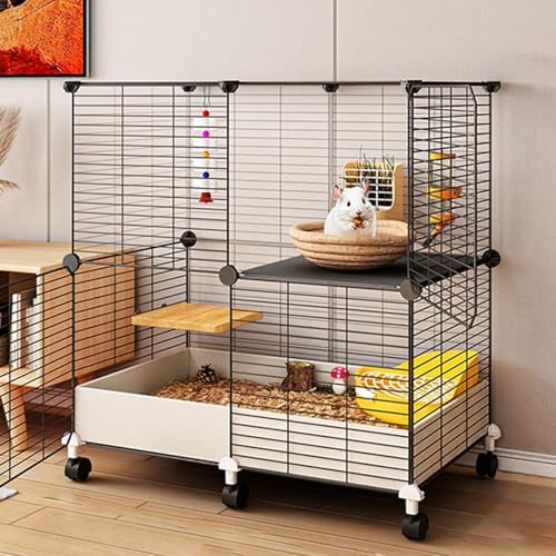 Meerschweinchenkäfig, Kleintierkäfig für Den Innenbereich, mit Wasserdichtem Kunststoffboden, Laufstall, Inklusive Zubehör FüR Frettchen, Chinchillas Und Chinchillas(9pcs,73 * 37 * 78cm) von SQUZO