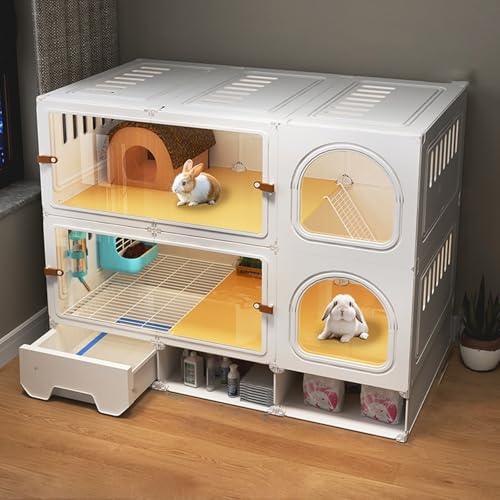 Meerschweinchenkäfig, Leicht Zu Reinigender Haustierkäfig mit Tablett, Grasnest, Grasgitter, BeißStein und Toilette, DIY-Design für Meerschweinchen, Chinchillas und Kaninchen(105 * 45 * 87cm) von SQUZO
