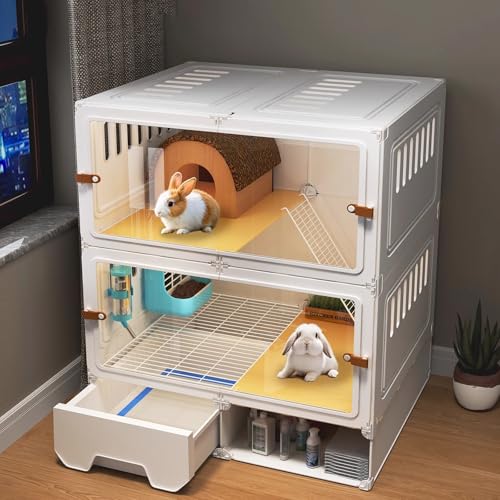 Meerschweinchenkäfig, Leicht Zu Reinigender Haustierkäfig mit Tablett, Grasnest, Grasgitter, BeißStein und Toilette, DIY-Design für Meerschweinchen, Chinchillas und Kaninchen(70 * 45 * 87cm) von SQUZO