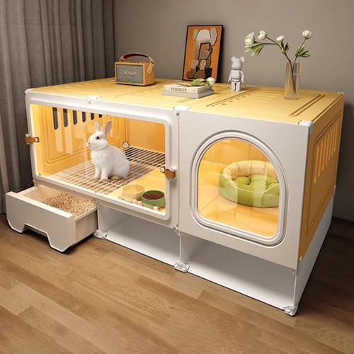 Meerschweinchenkäfig – Transparenter DIY-Kaninchenkäfig mit Ausziehbarer Wanne, für Drinnen Und DraußEn(Yellow) von SQUZO