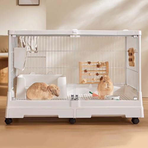 Meerschweinchenkäfig mit Transparenter Tür und Bissfestem Rahmen, Kaninchenstall für 2–3 Kleintiere(White) von SQUZO