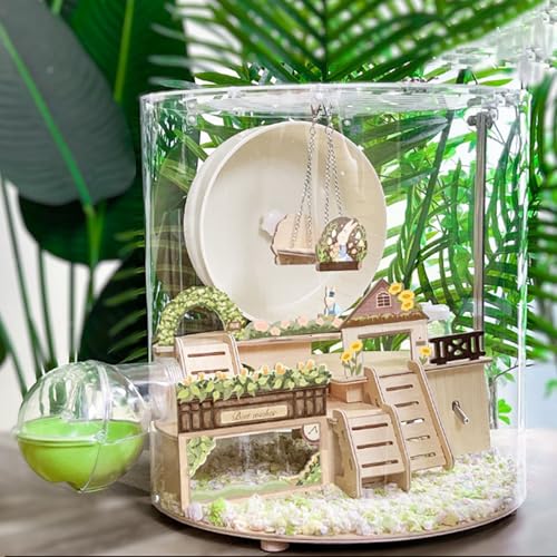 Transparenter Hamsterkäfig mit Zubehör - Kein Zusammenbau Erforderlich, Sofort Einsatzbereit für 2-3 Hamster Oder Meerschweinchen - EnthäLt Alles, was BenöTigt Wird(40 * 40 * 41cm) von SQUZO