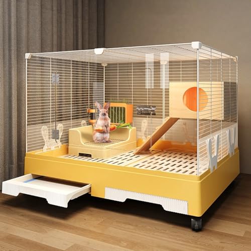 Transparenter KaninchenkäFig Mit Ausziehbarer Wanne für Einfache Reinigung, Geeignet FüR Kleintiere(Yellow) von SQUZO