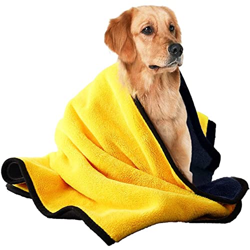 Schnell trocknendes Hundehandtuch Handtuch für Hunde und andere Haustiere aus weicher saugfähiger Mikrofaser dicke und saugfähige Mikrofaser Auto-Trocknungstuch in Mikrofaser,Soft,Gelb,55 x 100cm von SRJE