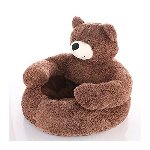 SRKATI Hundebett Katzenbett Haustier-Hundebett, Winter, warm, superweich, Bär, rundes Kissen, Sofa für große Welpen, Katzen, Schlafmatte, Haus(Coffee,55CM) von SRKATI