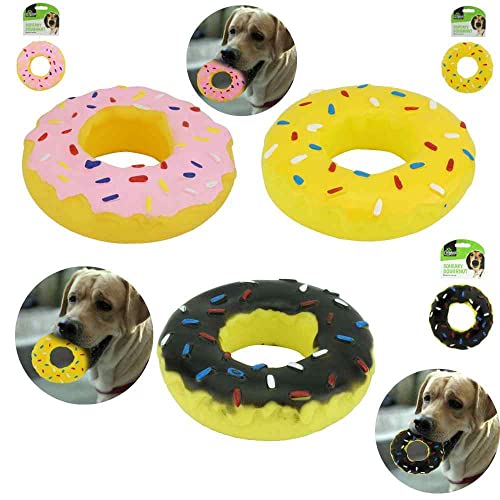 Gelb Quietschendes Donut Hundespielzeug, Haustier Quietschen Kauspielzeug, interaktives Leckerli-Spielzeug, unzerstörbares hartes Spielzeug für Quietsch-Kauer von SRV Hub
