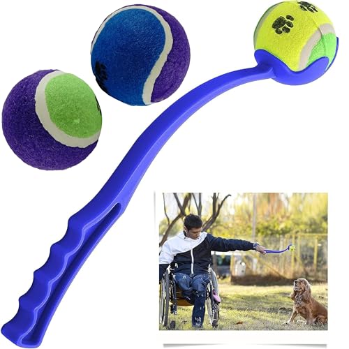 Hundeballwerfer mit 2 langlebigen Hunde-Tennisbällen - Langstreckenwerfer & Apportierspielzeug für Hunde, kaufeste Gummi-Pfotenabdruck-Bälle, Outdoor-Welpentrainingsspielzeug, sicheres ungiftiges von SRV Hub