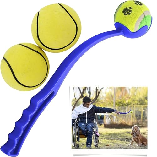 Hundeballwerfer mit Tennisbällen für Hunde - Langstreckenwerfer & Apportierspielzeug, langlebiges Haustier-Trainingsball-Blaster, Outdoor-Welpenspielzeug, starke Gummi-Tennisbälle für Hunde von SRV Hub