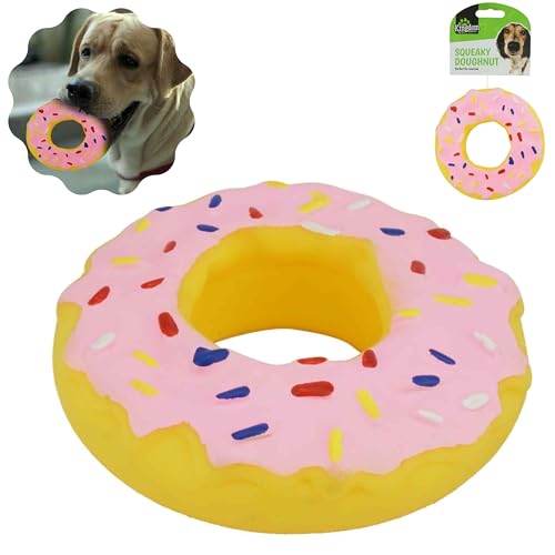 Pink Quietschendes Donut Hundespielzeug (13 cm) Hundespielzeug für aggressive Kauer – langlebiges Hundespielzeug – Gummi-Hundespielzeug unzerstörbares robustes Spielzeug für Quietsch-Kauer von SRV Hub