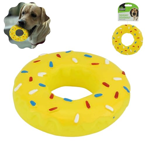 SRV Hub Quietschendes Donut-Hundespielzeug | 13 cm | Apportierspielzeug, PVC, quietschendes Kauspielzeug, langlebiges Welpenspielzeug von SRV Hub