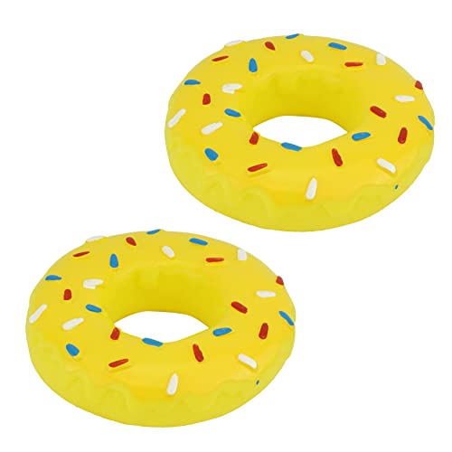 SRV Hub® 2-teiliges Silikon-Donut-Hundespielzeug, quietschendes Kauspielzeug, interaktives Leckerli-Spielzeug, unzerstörbares robustes Spielzeug für Quietschkauen (gelb) von SRVertex