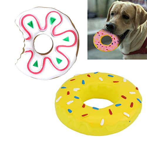 SRV Hub® Quietschendes Donut und Biss Donut Hundespielzeug, interaktives Leckerli-Spielzeug, unzerstörbar, robust, für Quietschkauen (gelbe und weiße Donuts) von SRVertex