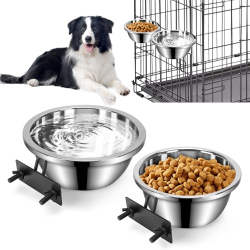 Hundenäpfe zum Aufhängen, kein Verschütten, 2 Stück, 1,3 l und 1,5 l Kiste, Wassernapf, Edelstahl, Hundehütte, Futternapf, Wasserspender-Set, montierbares Käfigzubehör, Metall-Futterstall, Becher für Hundenäpfe zum Aufhängen, kein Verschütten, 2 Stück, 1,3 l und 1,5 l Kiste, Wassernapf, Edelstahl, Hundehütte, Futternapf, Wasserspender-Set, montierbares Käfigzubehör, Metall-Futterstall, Becher für von SSAWcasa