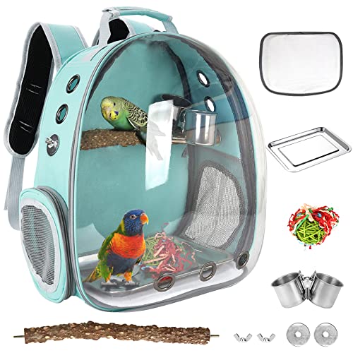 Vogel-Tragerucksack, Haustier-Reisetrage mit Stehstange, Papageien-Käfig mit Spielzeug, Futternapf und Edelstahl-Tablett für Sittiche, Wellensittiche, Kanarienvögel, Kleintiere Vogel-Tragerucksack, Haustier-Reisetrage mit Stehstange, Papageien-Käfig mit Spielzeug, Futternapf und Edelstahl-Tablett für Sittiche, Wellensittiche, Kanarienvögel, Kleintiere von SSAWcasa