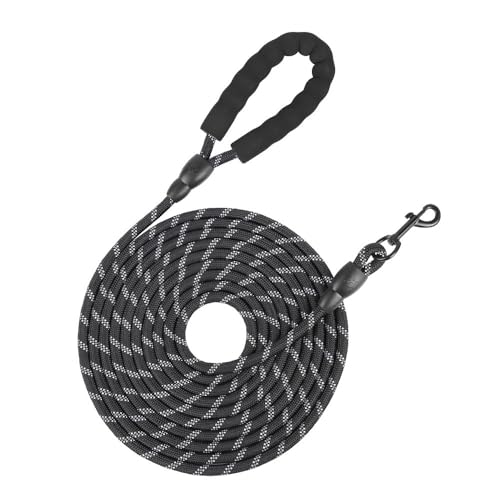 SSDH 5 m, 10 m, 15 m, 20 m Lange Hundeleinen mit Komfortgriff und Verschlusskarabiner Strapazierfähige Leine für Mittelgroße und Große Hunde (Schwarz, 5M×10MM) von SSDH