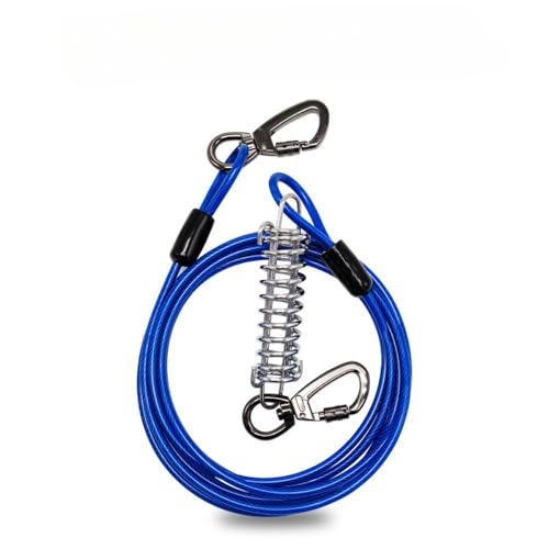 SSDH 5m, 10m, 15m Rostfreie Hundeleine aus Stahldraht mit Puffer und Verschlusskarabiner Hochleistungsleine für Mittelgroße und Große Hunde (Blau, 15M) von SSDH