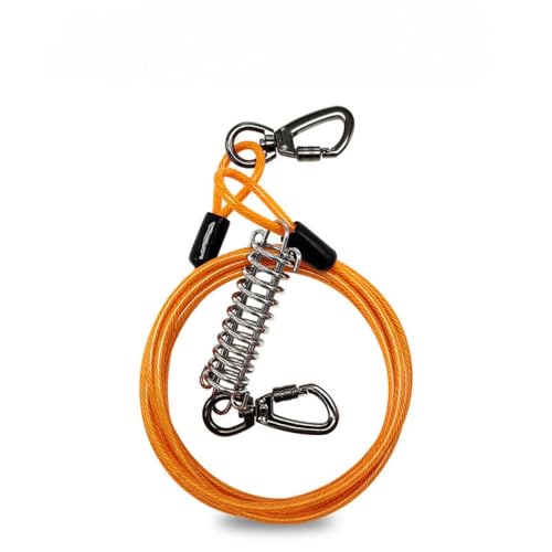SSDH 5m, 10m, 15m Rostfreie Hundeleine aus Stahldraht mit Puffer und Verschlusskarabiner Hochleistungsleine für Mittelgroße und Große Hunde (Orange, 5M) von SSDH