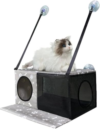 SSDH Doppelt Stapelbare Katzenfensterstange Faltbare Hängende Katzenhängematte Geeignet Für Mehrere Katzen Stabiles Fensterbett Starker Saugnapf Multifunktionaler Katzensonnensitz (Grau 2, M) von SSDH
