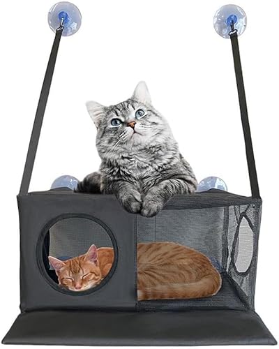 SSDH Doppelt Stapelbare Katzenfensterstange Faltbare Hängende Katzenhängematte Geeignet Für Mehrere Katzen Stabiles Fensterbett Starker Saugnapf Multifunktionaler Katzensonnensitz (Schwarz, M) von SSDH